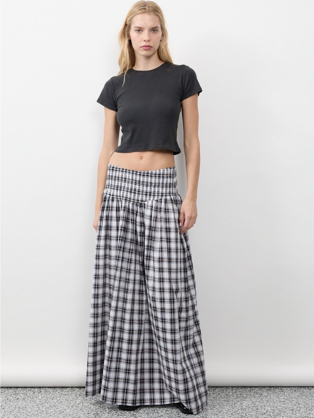 Apres Studio Liquorice Plaid Ruched Skirt